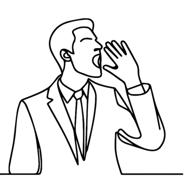 vector of businessman shouting in continuous line style