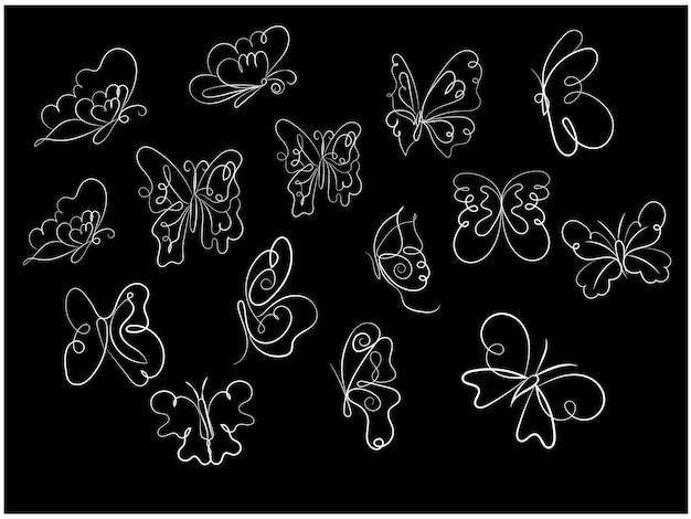 Vector vector butterfly outline with linear flat details collection