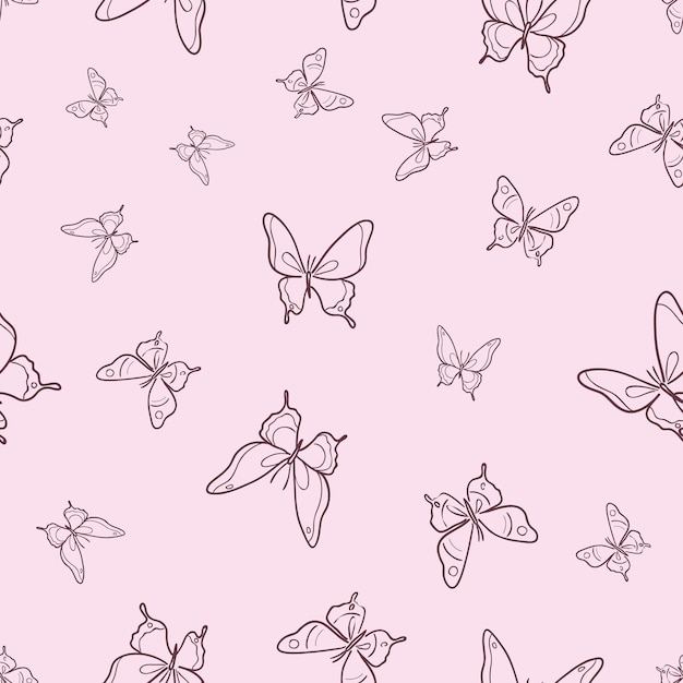 Vector vector butterfly seamless repeat pattern pink background