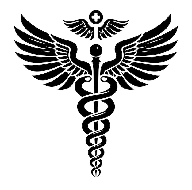 Vector caduceus health symbol asclepiuss wand icon black color silhouette vector illustration