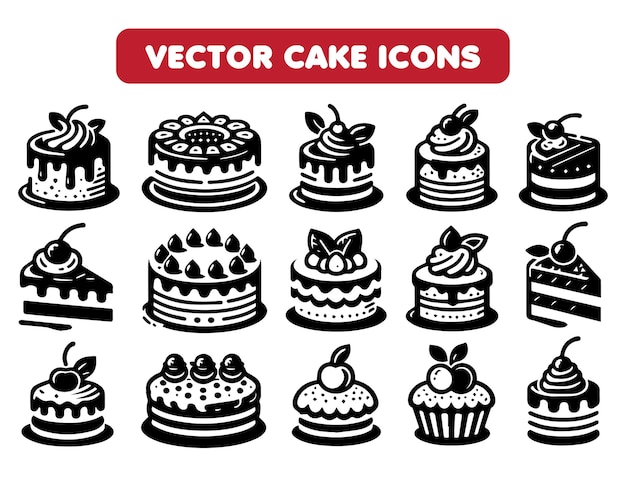 Vector cake icons collection black and white perfect for menus decorations and websites