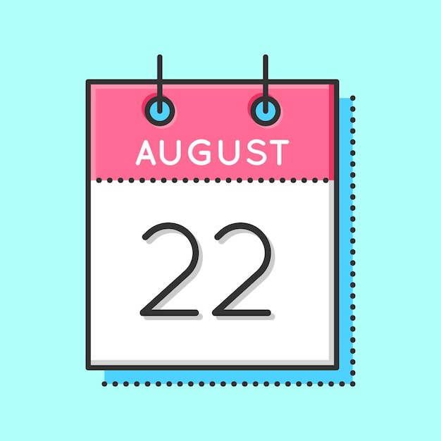 Vector Calendar Icon Flat and thin line vector illustration Calendar sheet on light blue background August 22th