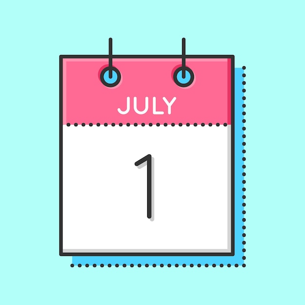 Vector Calendar Icon Flat and thin line vector illustration Calendar sheet on light blue background July 1th Happy Canada Day