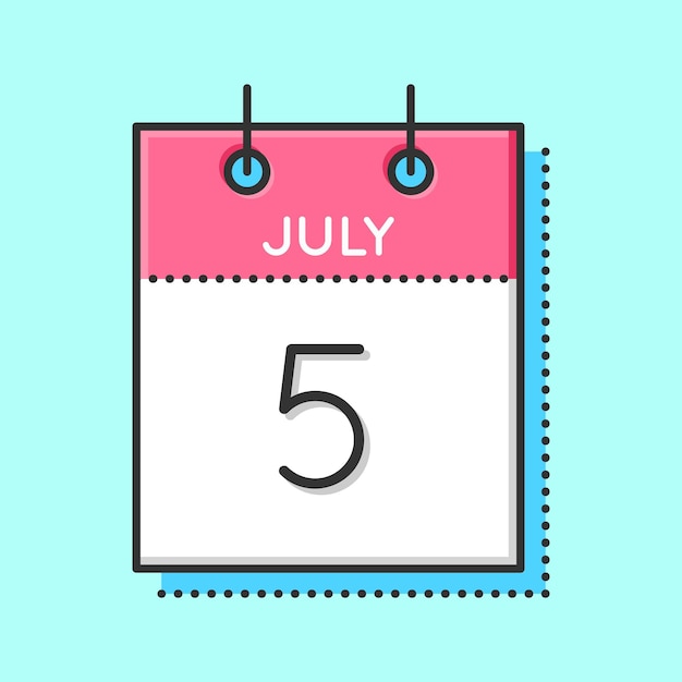 Vector Calendar Icon Flat and thin line vector illustration Calendar sheet on light blue background July 5th