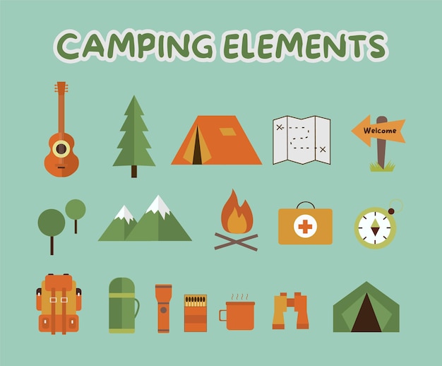 Vector camping elements set