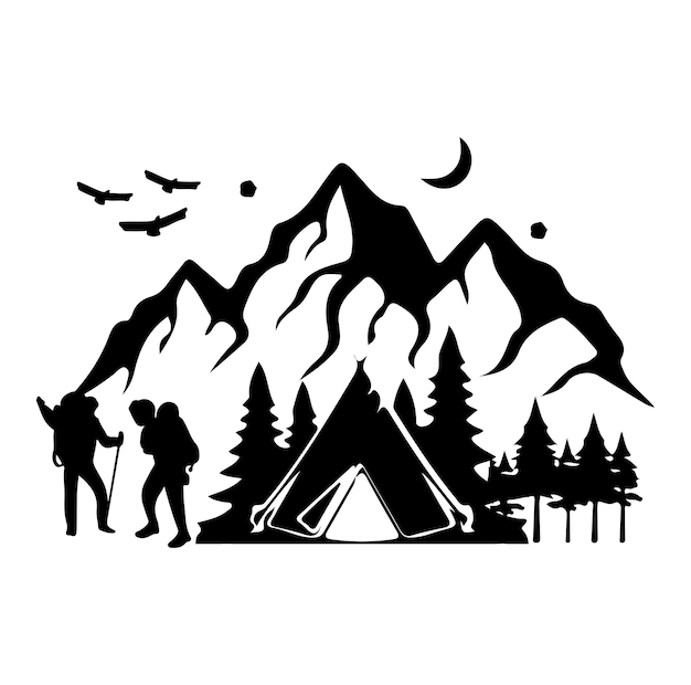 Vector camping and hiking vector labels emblems and badges