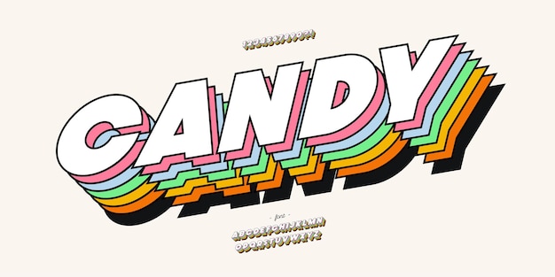 Vector candy color font 3d style modern typography