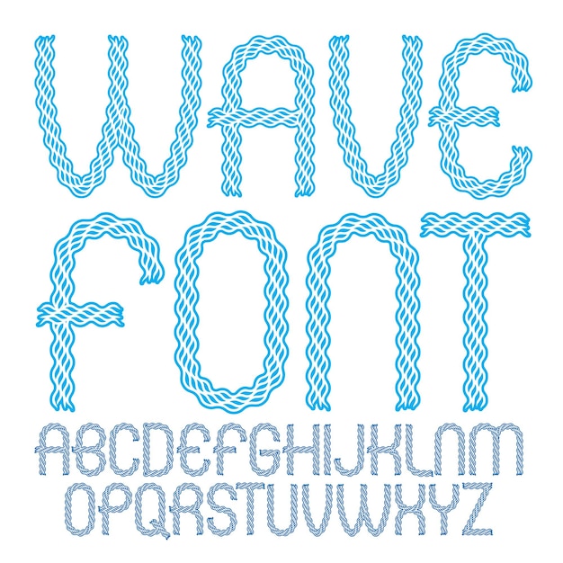 Vector capital rounded alphabet letters collection made using undulate lines, flowing rhythm.