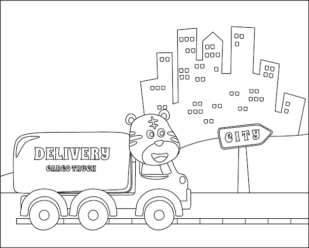 Vector vector cartoon of animal on cargo truck cartoon isolated vector illustration colouring book or page