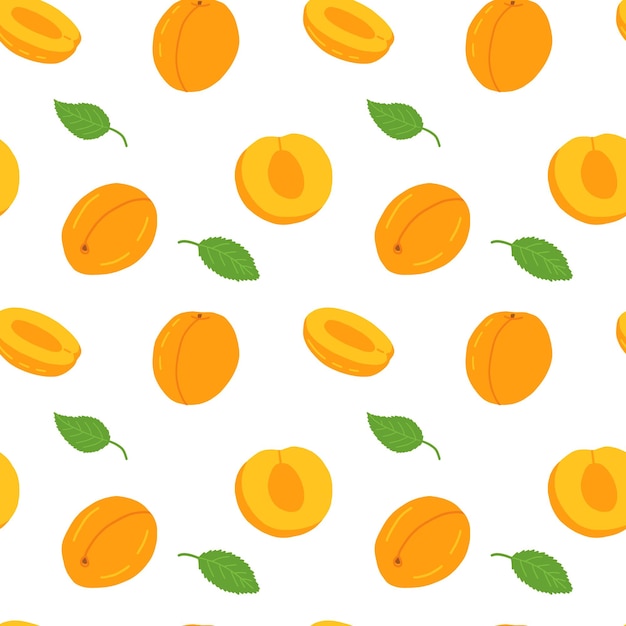 Vector cartoon apricot seamless pattern isolated on white background Different peach and apricot vector pattern