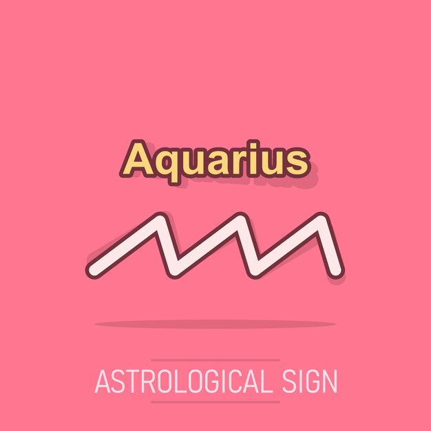 Vector cartoon aquarius zodiac icon in comic style Astrology sign illustration pictogram Aquarius horoscope business splash effect concept