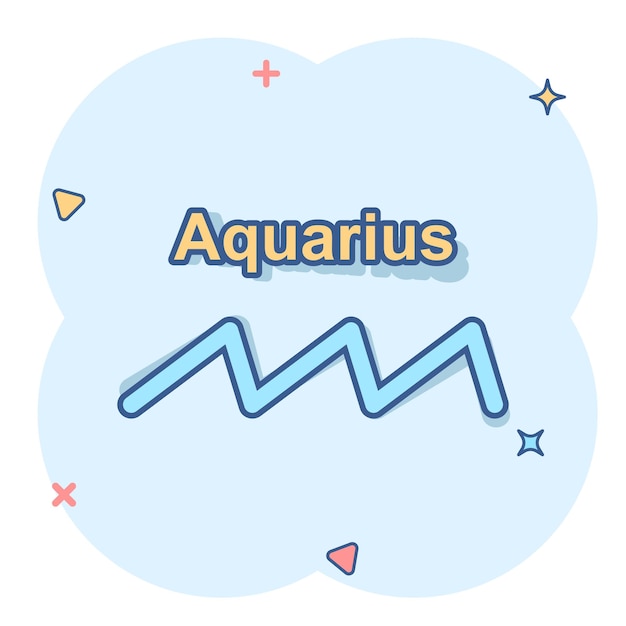 Vector cartoon aquarius zodiac icon in comic style Astrology sign illustration pictogram Aquarius horoscope business splash effect concept