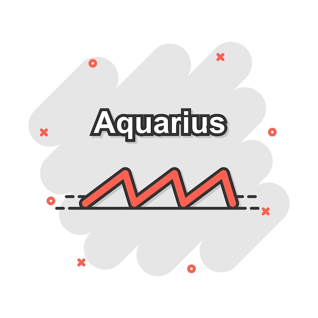 Vector cartoon aquarius zodiac icon in comic style Astrology sign illustration pictogram Aquarius horoscope business splash effect concept