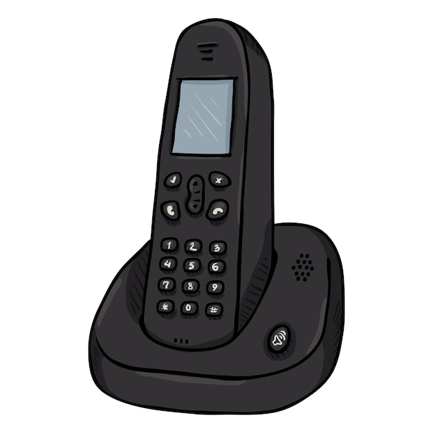 Vector Cartoon Black Cordless Phone Wireless Home Telephone