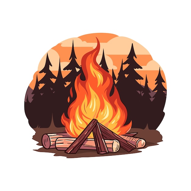 Vector cartoon bonfire illustration image flat style sticker isolated on white background camping