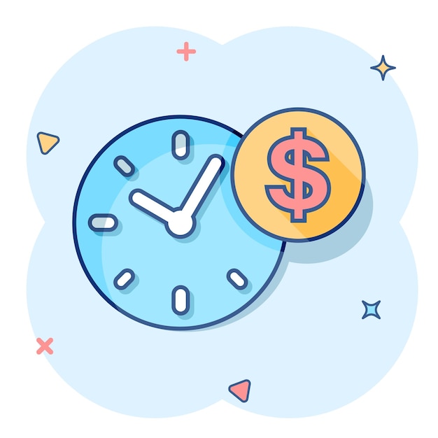 Vector cartoon business and finance management icon in comic style Time is money concept illustration pictogram Financial strategy business splash effect concept