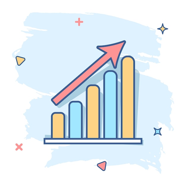 Vector cartoon business graph icon in comic style Chart sign illustration pictogram Diagram business splash effect concept