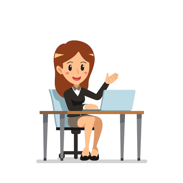 Vector cartoon businesswoman at work