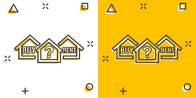 Vector cartoon buy or rent house icon in comic style House sign illustration pictogram Home business splash effect concept