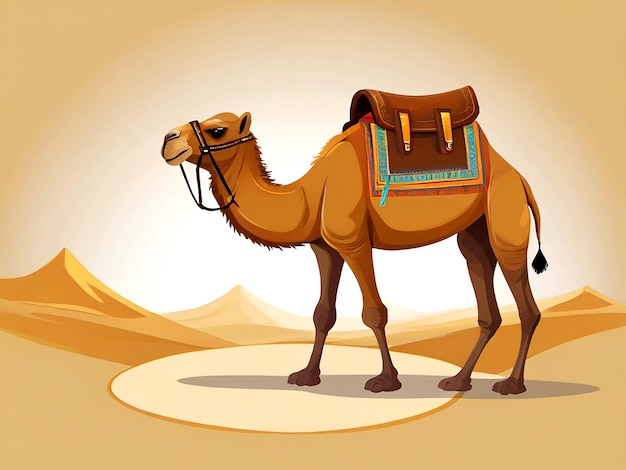 vector Cartoon camel with saddle sitting vector illustration isolated