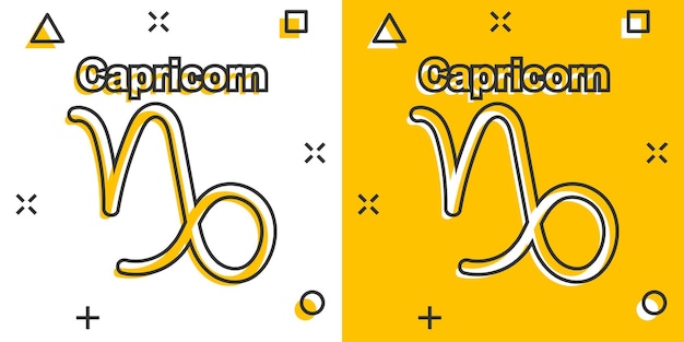 Vector cartoon capricorn zodiac icon in comic style Astrology sign illustration pictogram Capricorn horoscope business splash effect concept