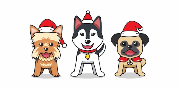 Vector cartoon character happy dog christmas costume for design.