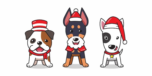 Vector cartoon character happy dog christmas costume