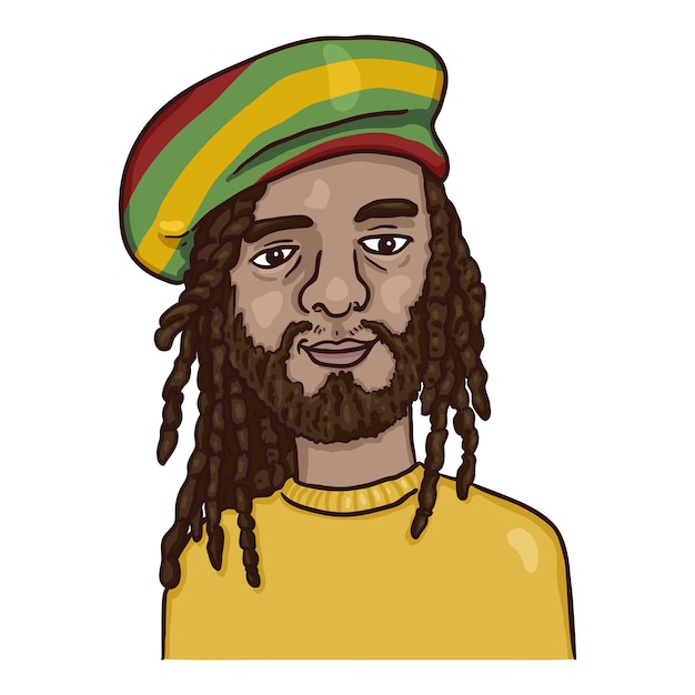 Vector Cartoon Character - Rastaman in Colorful Hat. Subculture Portrait.