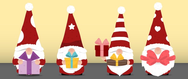 Vector cartoon character wearing Santa outfit holding gift box Illustration for Christmas.