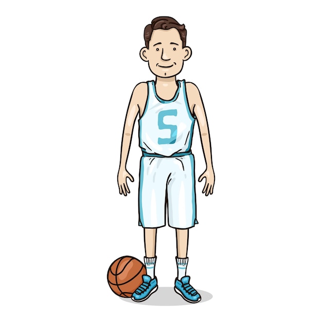 Vector Cartoon Character - Young Man in White Backetball Uniform