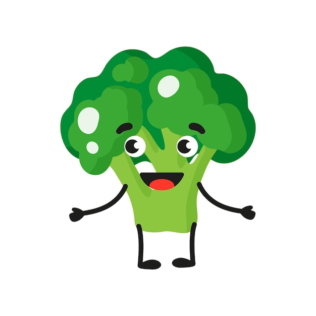 Vector cartoon cheerful cute broccoli character.