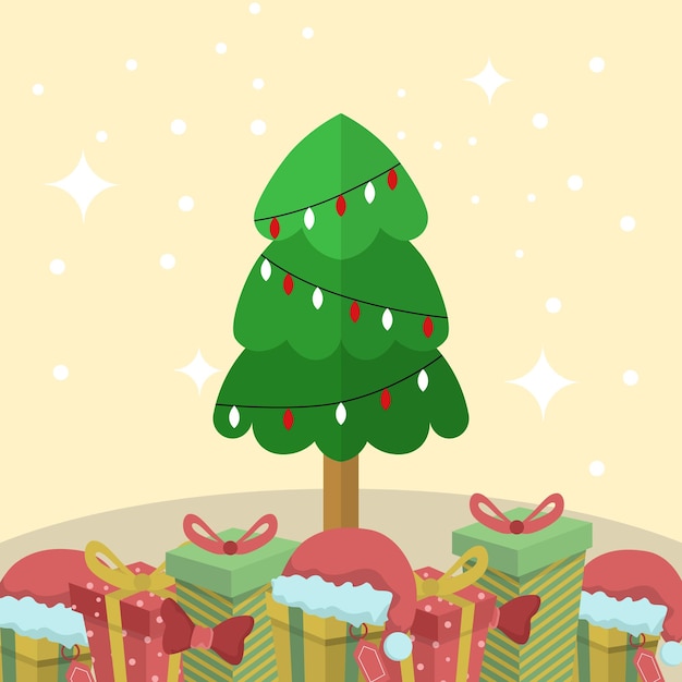 Vector Cartoon Christmas Tree With Snow and gifts