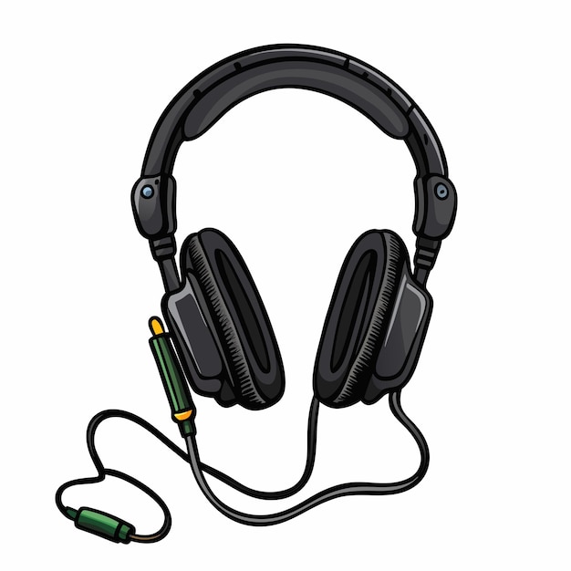 Vector vector cartoon circumaural headphones with wire on a white isolated background 8