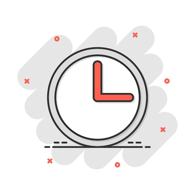 Vector cartoon clock timer icon in comic style Watch sign illustration pictogram Clock business splash effect concept