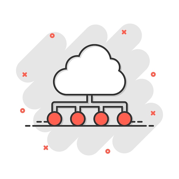 Vector cartoon cloud computing technology icon in comic style Infographic analytics illustration pictogram Network business splash effect concept