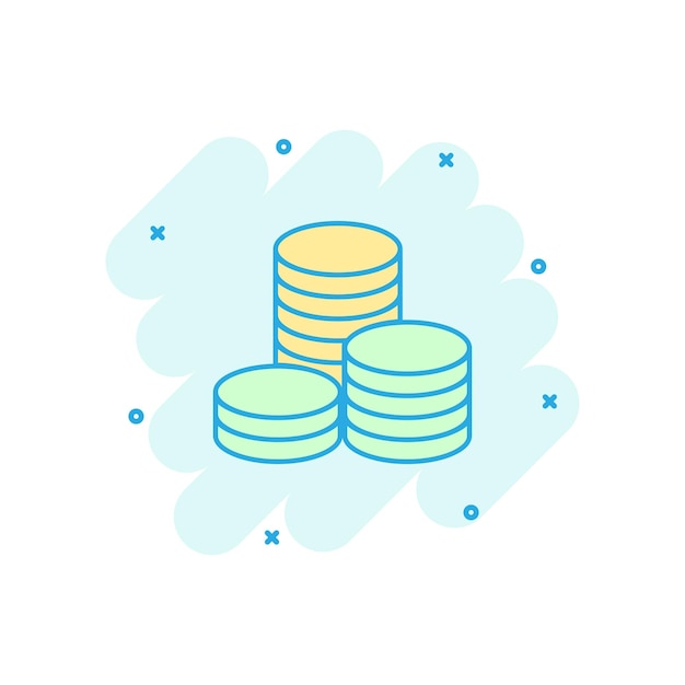 Vector vector cartoon coins stack icon in comic style money coin sign illustration pictogram currency money business splash effect concept