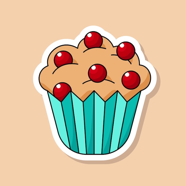 Vector cartoon cupcake sticker Isolated sweet dessert with white border shape