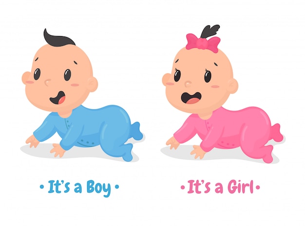 Vector cartoon cute baby boys and girls who are crawling happily