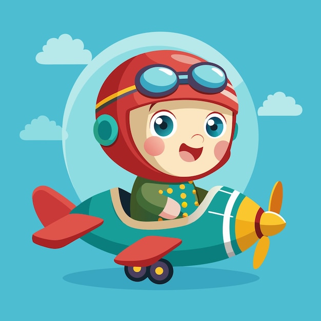 Vector vector cartoon cute baby driving a plane