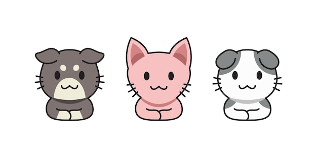 Vector cartoon cute cats set for design.