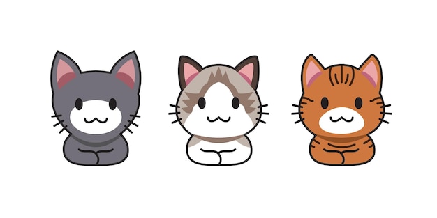 Vector cartoon cute cats set for design.