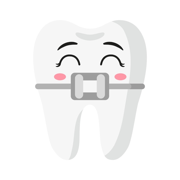 Vector cartoon cute characters of braced tooth. Children's dental concept.