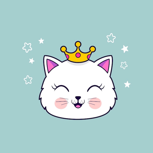 vector cartoon cute head princess cat illustration isolated