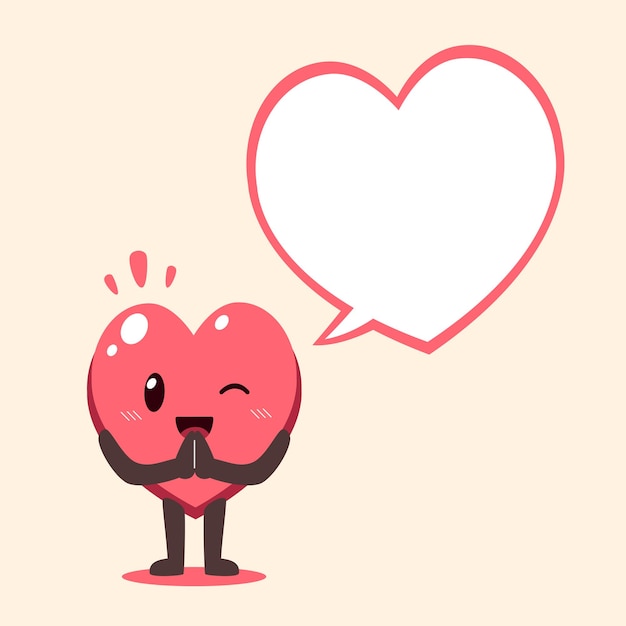 Vector cartoon cute heart character with speech bubble