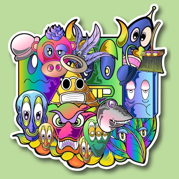 Vector cartoon cute monster sticker