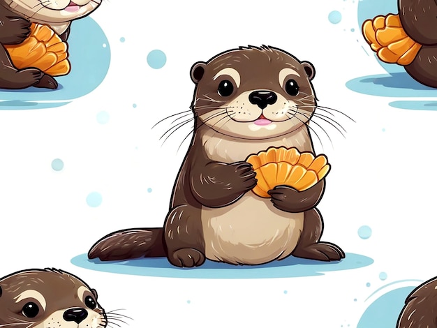 Vector vector cartoon cute otter with shell in paws isolated