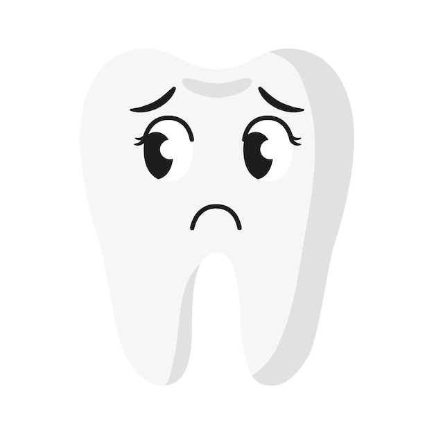 Vector cartoon cute sad characters of tooth. Children's dental concept.