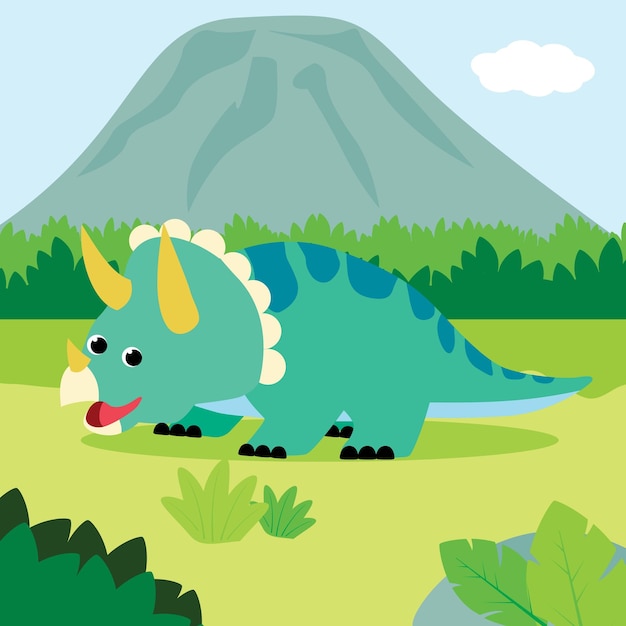 Vector cartoon cute triceratops dinosaur