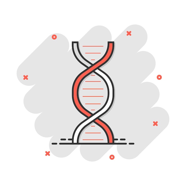 Vector cartoon dna icon in comic style Medecine molecule sign illustration pictogram Dna business splash effect concept