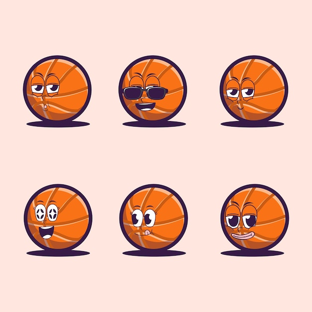 Vector cartoon emojis of basketball